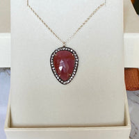 Large Ruby and White Topaz Pendant Necklace, July Birthstone Necklace