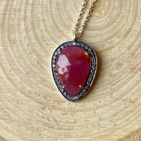 Large Ruby and White Topaz Pendant Necklace, July Birthstone Necklace