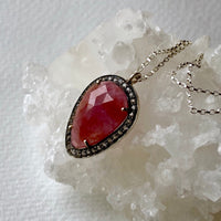 Large Ruby and White Topaz Pendant Necklace, July Birthstone Necklace