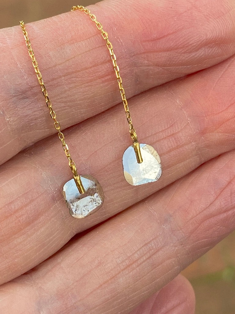 Salt and Pepper Diamond Slice Threader Earrings, 18k Gold
