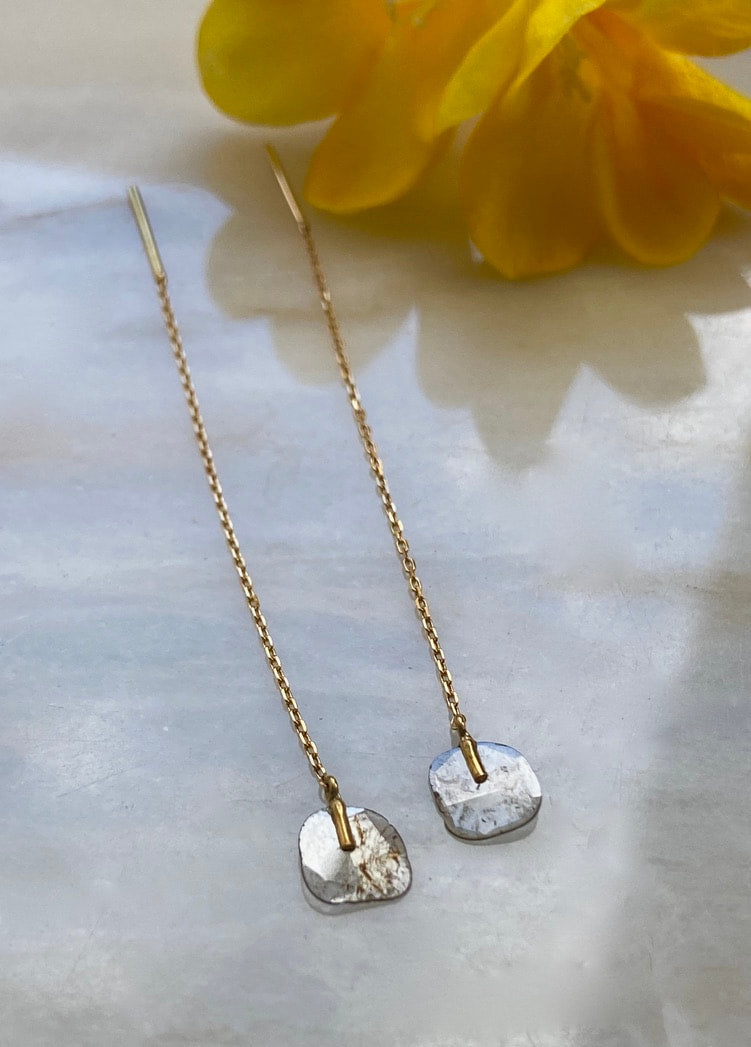 Salt and Pepper Diamond Slice Threader Earrings, 18k Gold