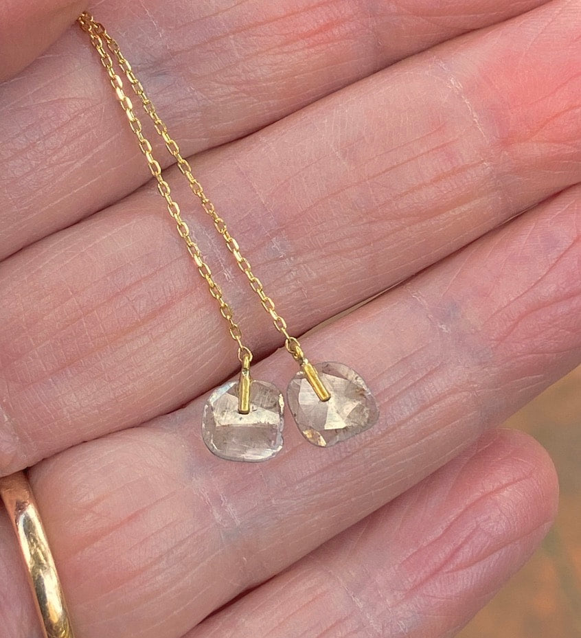 Salt and Pepper Diamond Slice Threader Earrings, 18k Gold