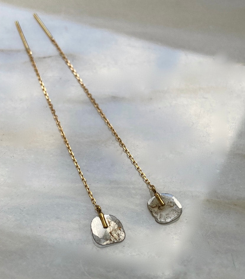 Salt and Pepper Diamond Slice Threader Earrings, 18k Gold