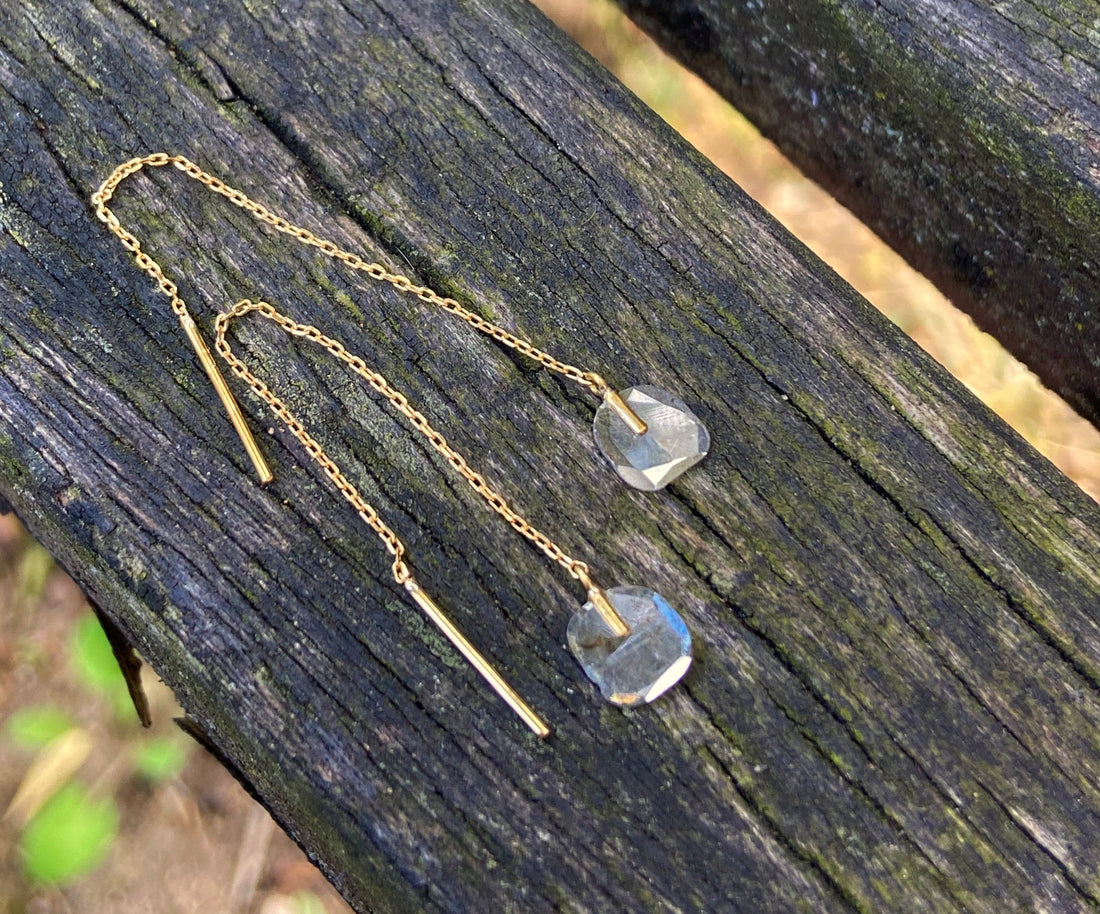 Salt and Pepper Diamond Slice Threader Earrings, 18k Gold