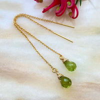 Peridot Threader Earrings, August Birthstone Earrings