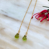 Peridot Threader Earrings, August Birthstone Earrings