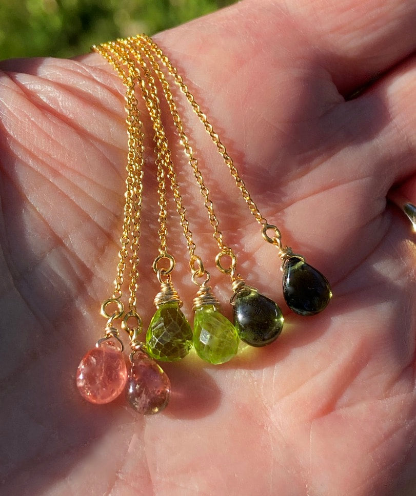 Dark Forest Green Tourmaline Threader Earrings, October Birthstone Earrings