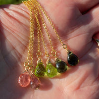 Dark Forest Green Tourmaline Threader Earrings, October Birthstone Earrings