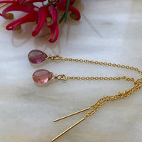 Raspberry Pink Tourmaline Threader Earrings, October Birthstone Earrings