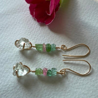 Raw Prasiolite and Watermelon Tourmaline Earrings