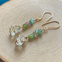 Raw Prasiolite and Watermelon Tourmaline Earrings