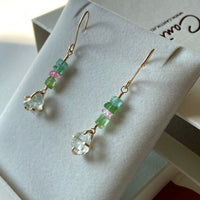 Raw Prasiolite and Watermelon Tourmaline Earrings