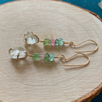 Raw Prasiolite and Watermelon Tourmaline Earrings