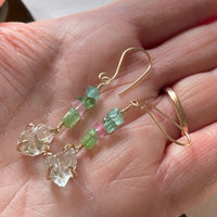 Raw Prasiolite and Watermelon Tourmaline Earrings