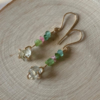 Raw Prasiolite and Watermelon Tourmaline Earrings