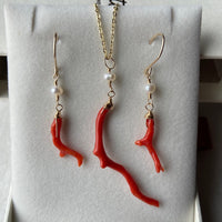 Vintage Italian Red Coral Branch and Pearl Earrings