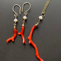 Vintage Italian Red Coral Branch and Pearl Earrings