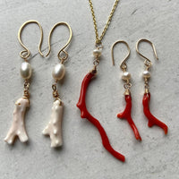Vintage Italian Red Coral Branch and Pearl Earrings
