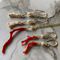 Vintage Italian Red Coral Branch and Pearl Earrings