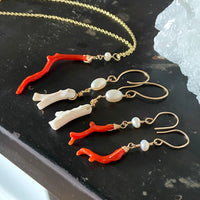 Vintage Italian Red Coral Branch and Pearl Earrings