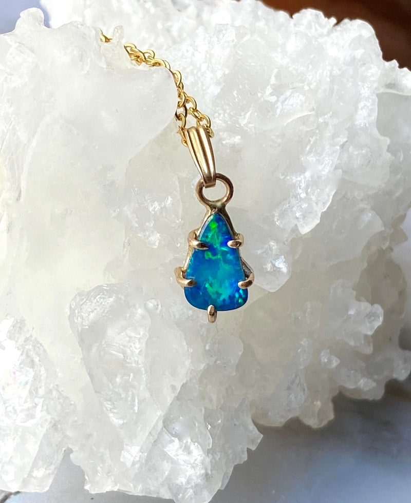 Australian Opal Pendant Necklace, October Birthstone Necklace