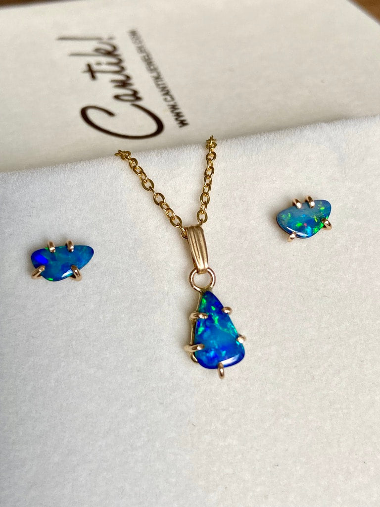 Australian Opal Pendant Necklace, October Birthstone Necklace