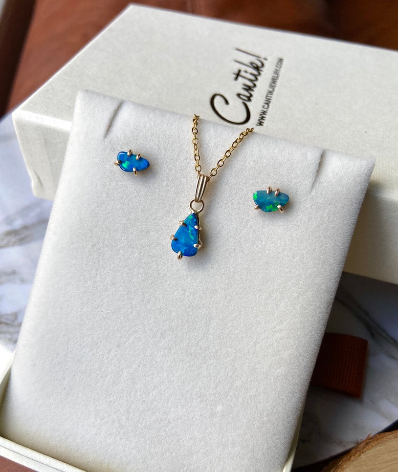 Australian Opal Pendant Necklace, October Birthstone Necklace