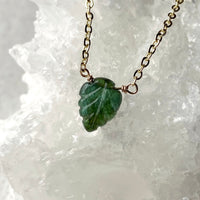 Emerald Carved Leaf Pendant Necklace