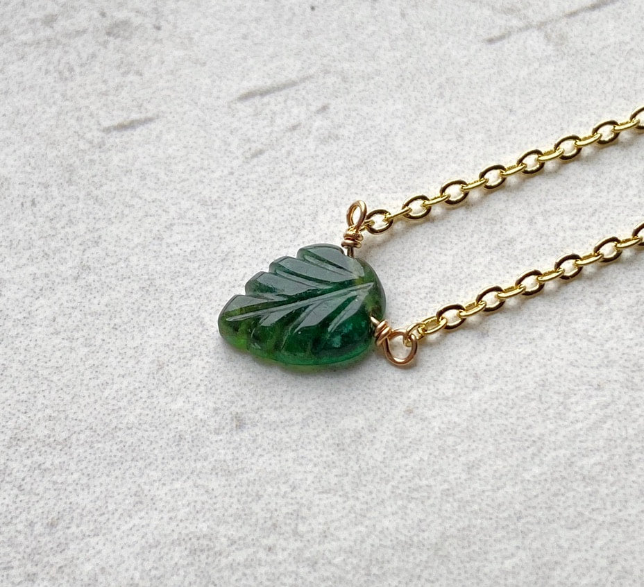 Emerald Carved Leaf Pendant Necklace