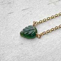 Emerald Carved Leaf Pendant Necklace