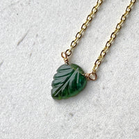 Emerald Carved Leaf Pendant Necklace