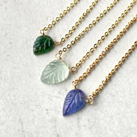 Tanzanite Carved Leaf Pendant Necklace