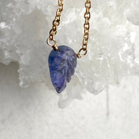 Tanzanite Carved Leaf Pendant Necklace