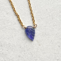 Tanzanite Carved Leaf Pendant Necklace