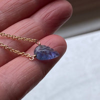 Tanzanite Carved Leaf Pendant Necklace