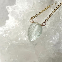 Aquamarine Carved Leaf Pendant Necklace, March Birthstone Necklace