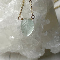 Aquamarine Carved Leaf Pendant Necklace, March Birthstone Necklace