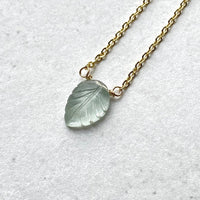 Aquamarine Carved Leaf Pendant Necklace, March Birthstone Necklace