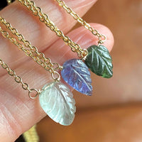 Aquamarine Carved Leaf Pendant Necklace, March Birthstone Necklace