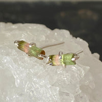 Raw Watermelon Tourmaline Stud Earrings