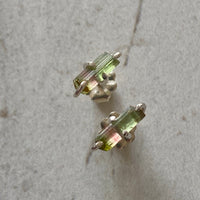 Raw Watermelon Tourmaline Stud Earrings