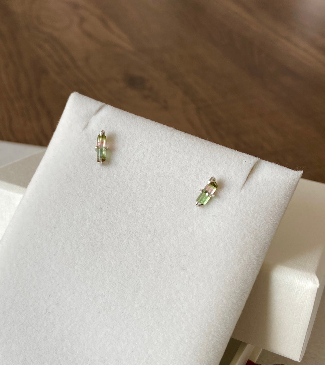 Raw Watermelon Tourmaline Stud Earrings