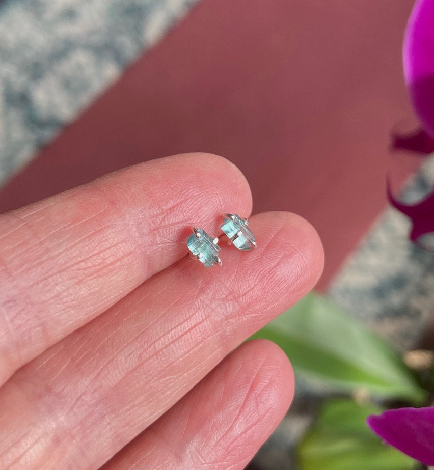 Raw Paraiba Tourmaline Stud Earrings