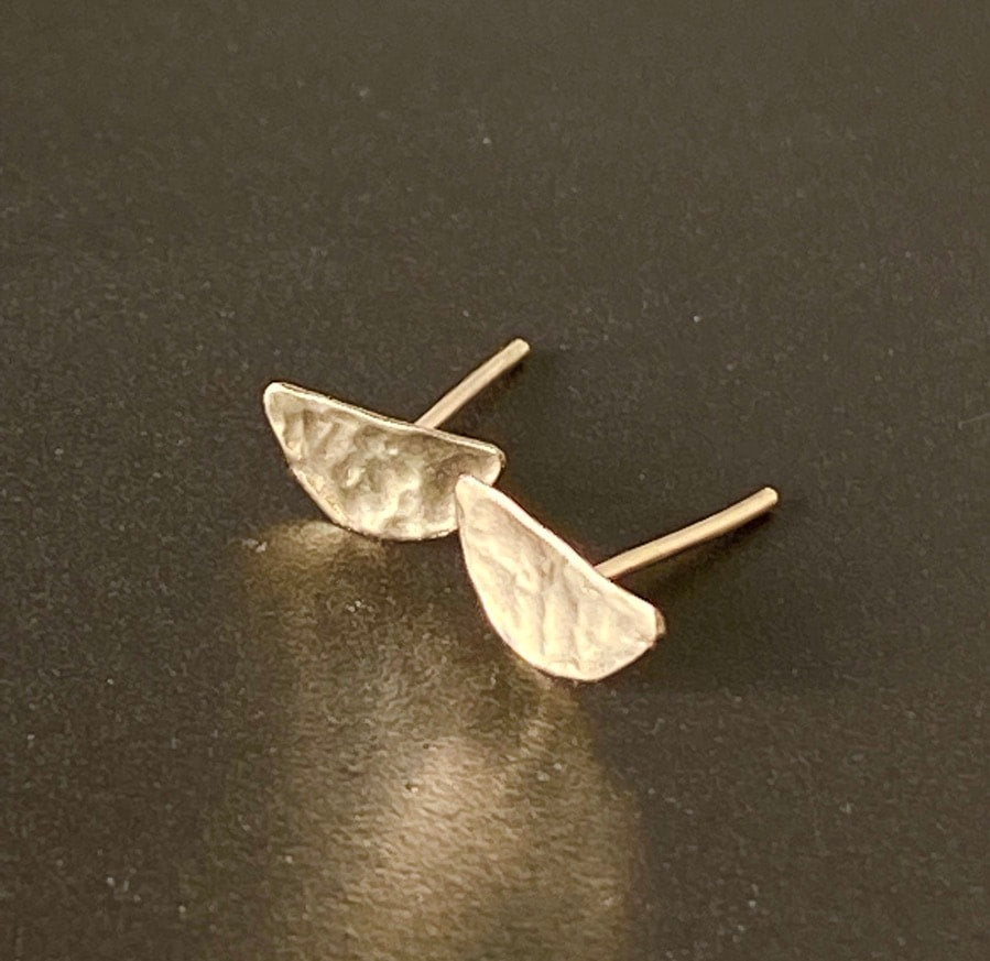 Hammered 14k Gold Half Moon Stud Earrings