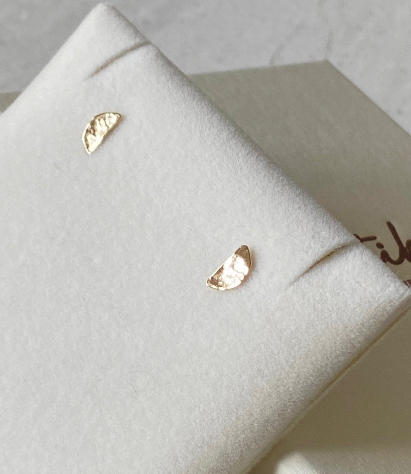 Hammered 14k Gold Half Moon Stud Earrings