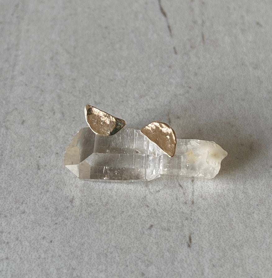Hammered 14k Gold Half Moon Stud Earrings