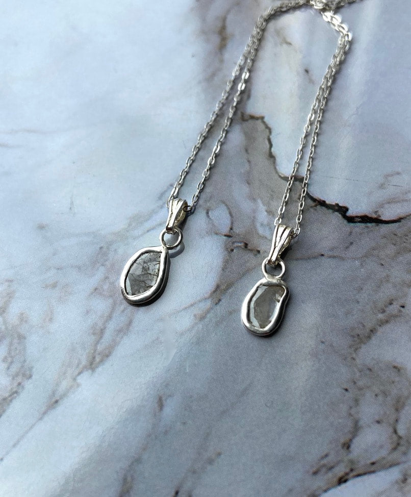 Salt and Pepper Diamond Slice Pendant Necklace