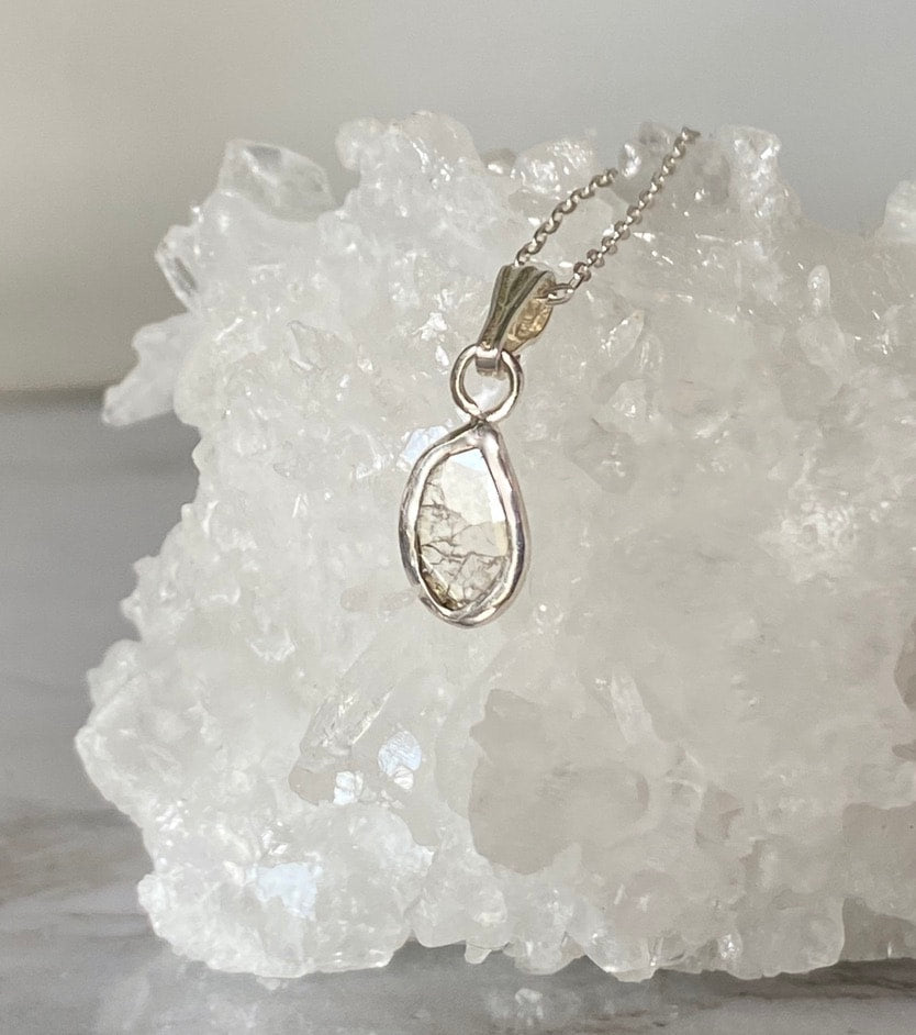 Salt and Pepper Diamond Slice Pendant Necklace