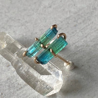 Raw Bicolor Blue Green Indocolite Tourmaline Stud Earrings, October Birthstone Earrings