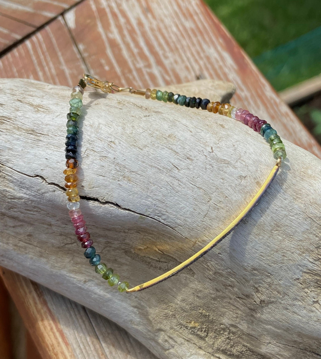 Unisex Diamond Bar and Watermelon Tourmaline Bracelet